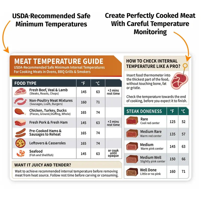 Meat Temperature Chart Magnet for Cooking Guide